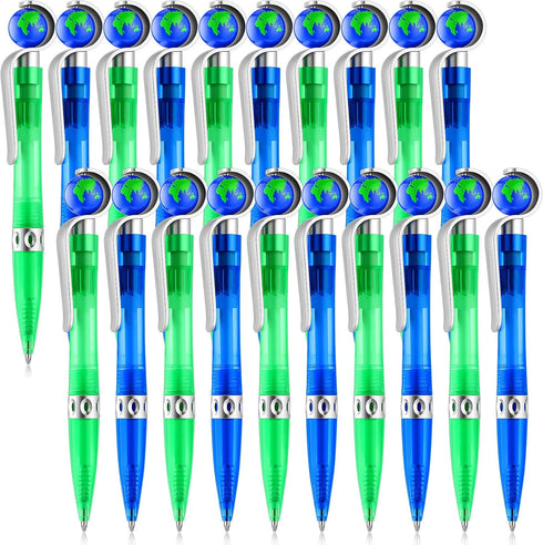 Teling Earth Pens, 20 Pcs Retractable Cute Globe Pens, Black Ink World Ballpoint Pens for School & Office