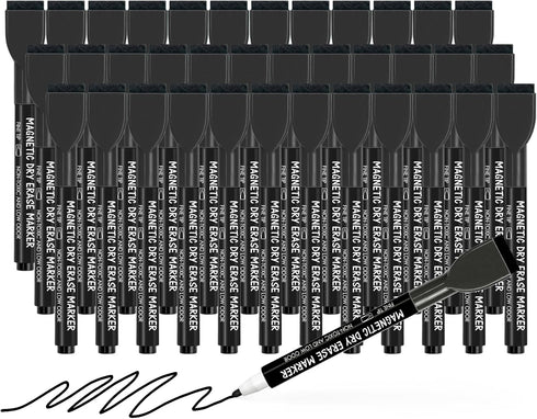 maxtek Dry Erase Markers - 36 Count Black Magnetic Fine Tip with Eraser, Low Odor Whiteboard Markers