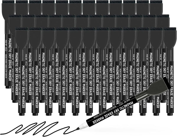 maxtek Dry Erase Markers - 36 Count Black Magnetic Fine Tip with Eraser, Low Odor Whiteboard Markers