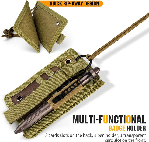 IronSeals Tactical ID Card Holder, Detachable Quick Rip-Away Badge Holder with Key Ring & Adjustable Neck Lanyard