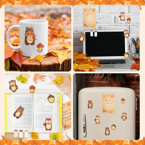 Fall Give Thanks Sticky Notes Set, 550 Sheets Thanksgiving Self-Stick Notes, Cute Woodland Animal Memo Pads for Students