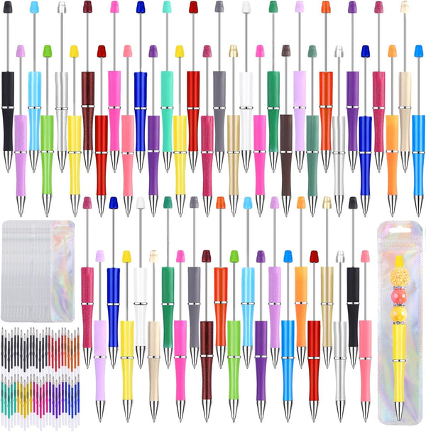 Vellibring 150 Pcs DIY Beadable Pen Kit Multicolor Bulk Ballpoint DIY Crafting Pens