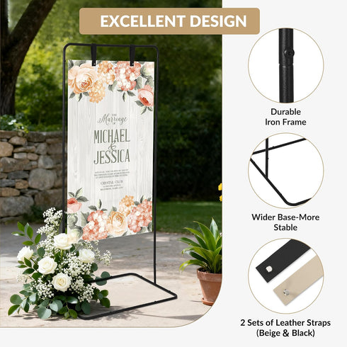 50/68 4 Garvee Wedding Welcome Sign Stand, in Adjustable Metal Wedding Sigh Holder with Faux Leather Straps, Hanging