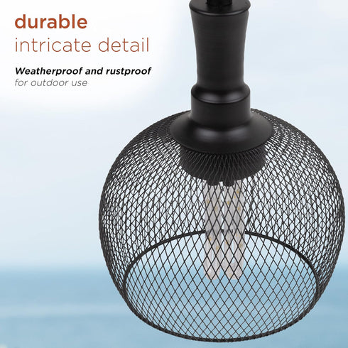 Alpine Corporation 10" Tall Hanging Solar Powered Outdoor Mesh Lantern with LED Lights, Black