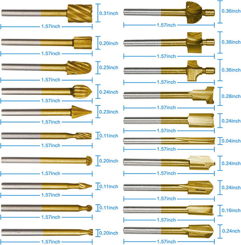 10Pcs HSS Router Carbide Engraving Bits & 10Pcs Router Bit with 1/8"(3mm) Shank for DIY Woodworking, Carving, Engraving