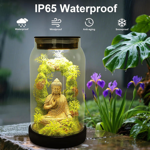 9.8'' 15 Solar Garden Buddha Statue for Home Decor - Zen Solar Lights Sculptures Decor with LED, Sitting Meditating