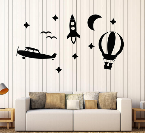 DesignToRefine Vinyl Wall Decal Toys Air Balloon Rocket Plane Sky Children's Room Design