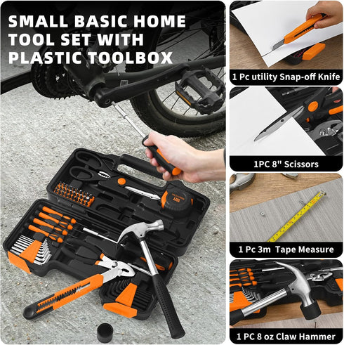 58-Piece Set, Toolbox Tool Kit Basic Home Repair Tool General Household Hand Tool Kit,Small Tool Kit with Plastic Mini
