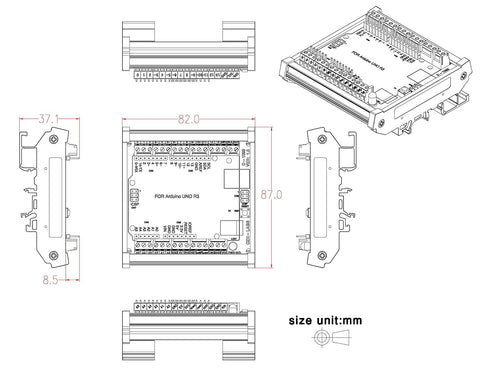 Electronics-Salon DIN Rail Mount Screw Terminal Block Adapter Module for Arduino UNO R3