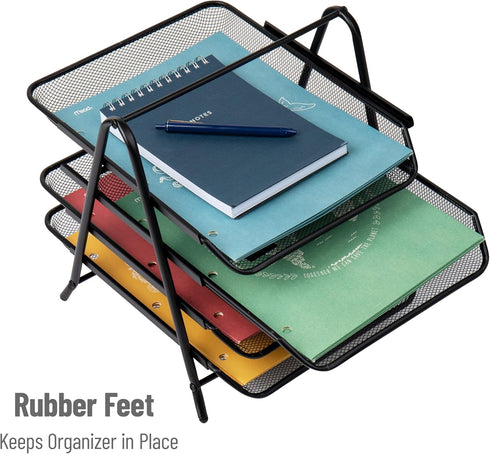 Mind Reader 4-Tier Paper Tray, Desktop Organizer, Metal Mesh, 12"L x 13.75"W x 12.5"H, Black
