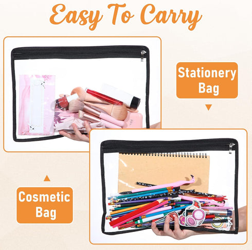 Outus 8 Pcs Clear Zipper Pouches, PVC Makeup Pouch Envelopes for Document File Organization, Office Supplies