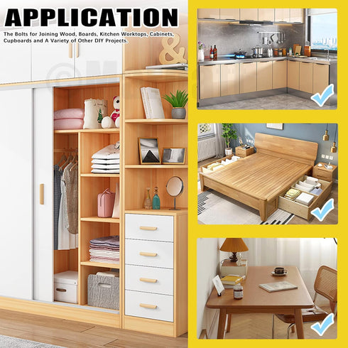 270Pcs 3 in 1 Furniture Connecting Kit with Wood Dowel Pins, Nickel Plated Cam Lock Nuts, Screws, Bolts