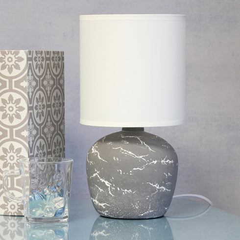 LT1170-GRY 12.4" Simple Designs Chic Glow Rounded Marble Inspired Concrete Table Lamp with Fabric Shade, Bedroom