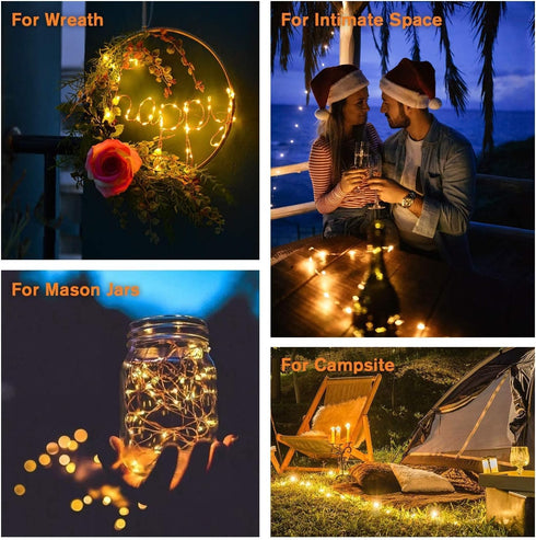 QITONG Warm White Solar Fairy Lights, 2 Pack Each 66ft 200 LED Outdoor String Lights, 8 Modes Silver Wire