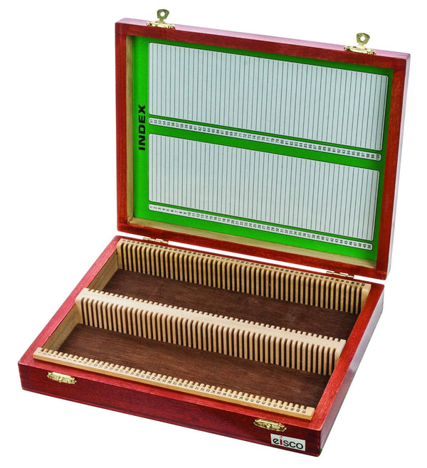 Eisco Labs BI0001C Wooden Microscope Slide Box, Holds 100 Slides, 25x75mm