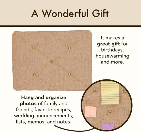 Burlap Covered Bulletin Picture & Memo Board, Criss-Cross Twine, 11.75 x 15.75