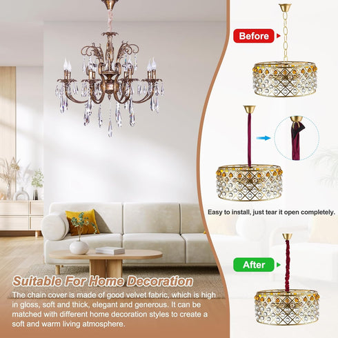 4.9ft 2 PATIKIL Chandelier Chain Cord Cover, Pcs Velvet Cloth Fabric Chain Sleeve Decorative Cord Covers for Chandelier