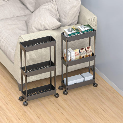 Sooyee 3 Tier Rolling Cart with Wheels, Slim Storage Organizer for Office, Bathroom, Kitchen, and Laundry Room, Black