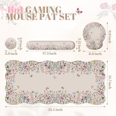 iCasso Set,Large Desk Mat Mouse Pad with Wrist Rest,Ergonomic Keyboard Wrist Support for Women,Girly Floral Computer