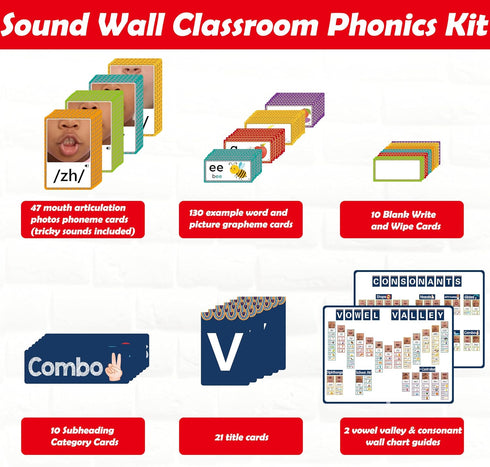 DFZUS (220 Sound Wall Classroom Phonics Kit, Science of Reading Sound Wall Consonants & Vowel Valley Classroom Decor
