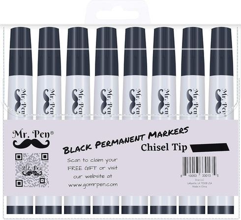 Mr. Pen Thick Black Permanent Markers, 8 Pack with Chisel Tip