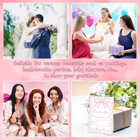 Zyoge 20 20 -04 Pink Bow Thank You Cards Fill in the Blank with Envelopes for Kids, Pink Flower Thank You Notes