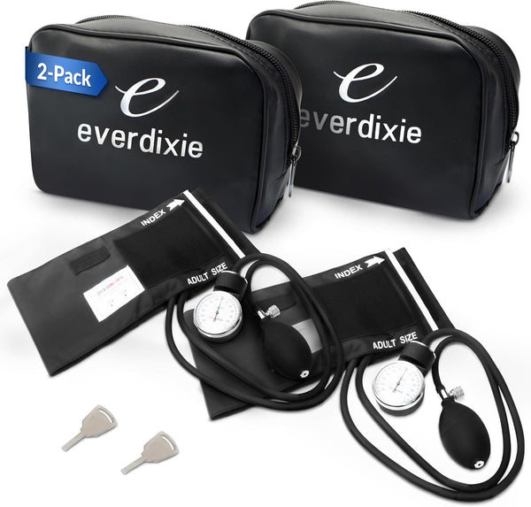 Deluxe Aneroid Sphygmomanometer Blood Pressure Monitor Set 2-Pack Adult Cuff, Carrying Case