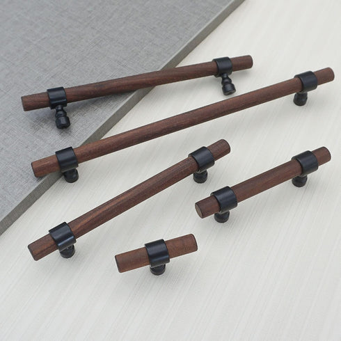 3" Walnut Wood Cabinet Pull Handle Black Drawer Knob Pulls for Kitchen