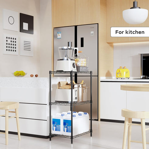 3 Closet 11.8" 17.7" 28.8" M MZG Tiers Shelf Metal Storage Shelves Wire Rack Organizers with Wheel for Garage Kitchen