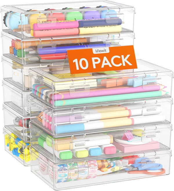 Plastic Pencil Box, Lifewit, Large Capacity Hard Case with Snap-tight Lid, 10 Pack
