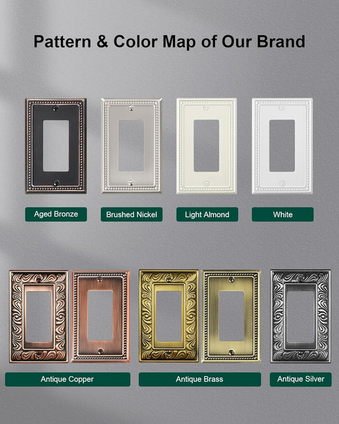 6-Pack Decorator Outlet Cover Plate, Aged Bronze Metal Wall Plates for Electrical Outlets and Switches