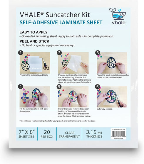 VHALE Glossy Clear Self-Adhesive Laminating Sheets, 7 x 8 Inches, Single-Sided, Pack of 20 for Kids’ Crafts