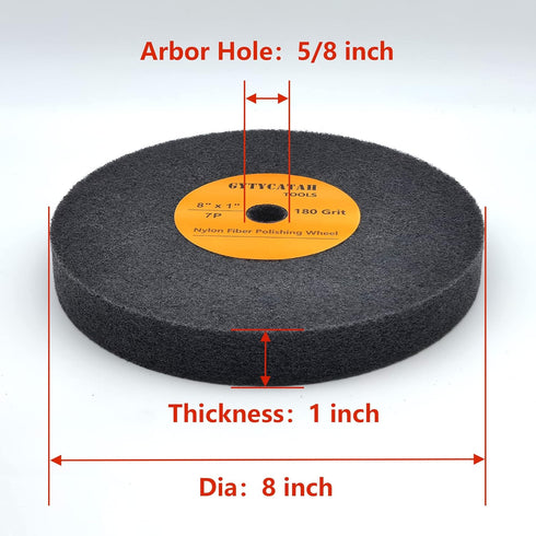 Deburring Wheel, Nylon Fiber Polishing Wheels, Abrasive Silicon Carbide Bench Buffing Grinder Wheel, Dia 8" x 1" Thickness x 5/8" Arbor, 180 Grit, 7P