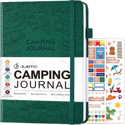 JUBTIC Camping Journal and RV Travel Log Book, A5 Adventure Journal for 25 Camping, Hiking, Family Travel