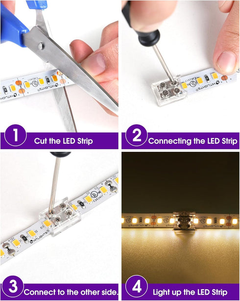 HitLights 26 Pack 2 Pin LED Connector - Solderless LED Tape Light Connectors with Screwdriver for 12V 24V Strips