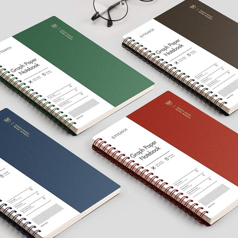 EMSHOI Graph Paper Spiral Notebook, 5.7" x 8.22", 4 Pack, 640 Pages, 100gsm Thick Grid Paper