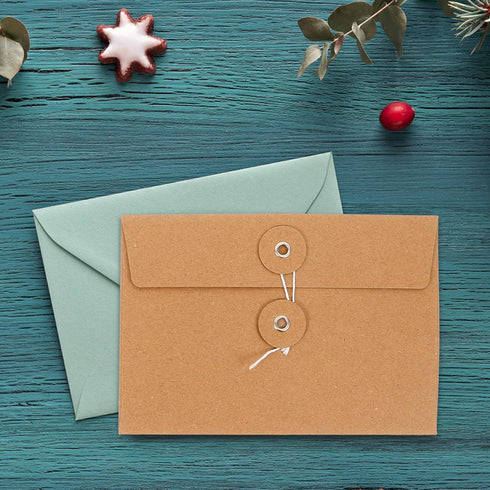 Tofficu 20Pcs Brown Kraft Paper Envelopes - 6.7x4.5 Inch Vintage Document Envelope with String and Button Closure