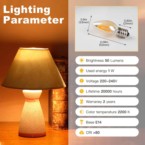 C7 LED Light Bulbs, Low Wattage 15W, E12 Screw Base, 1.5W Small Bulb, 2200K Warm White, Mini Replacement Light Strings,