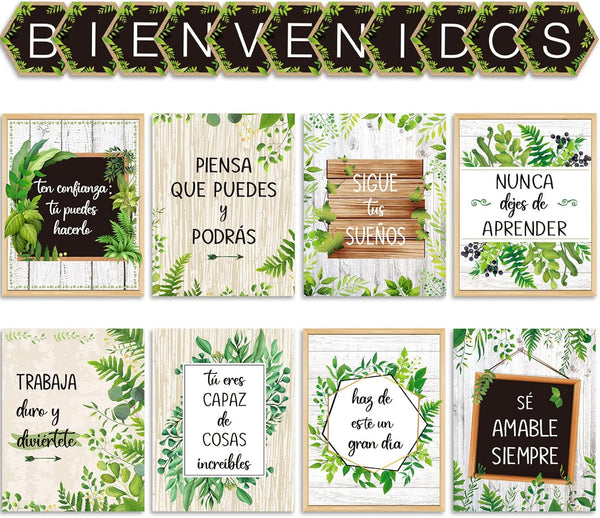 gisgfim 19 Pieces Spanish Posters, Motivational Inspirational Banner with Adhesive Dots for Classroom Decorations