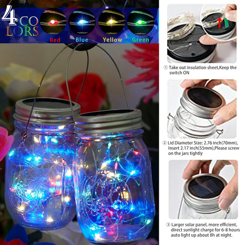 12 Pack 30 Multicolored2 SunKite Solar Mason Jar Lights, LED Waterproof Fairy Firefly Jar Lids String Lights