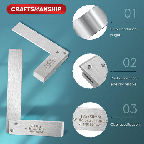 Engineer Square Machinist Square Set, High Precision Mechanical Steel Tool for Woodworking, 5 x 3.2 Inch