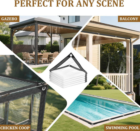 6x8ft 14Mil Grommets Tearproof Clear Vinyl Tarp Thickened Heavy Duty Clear Tarps with Reinforced Edges for Greenhouse