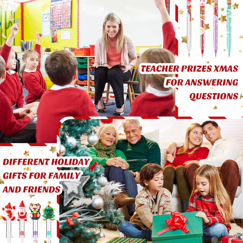 Yexiya Christmas Multi Point Stackable Push Pencil, 48 Pcs Bulk with Xmas Tree Santa Snowman Reindeer Topper