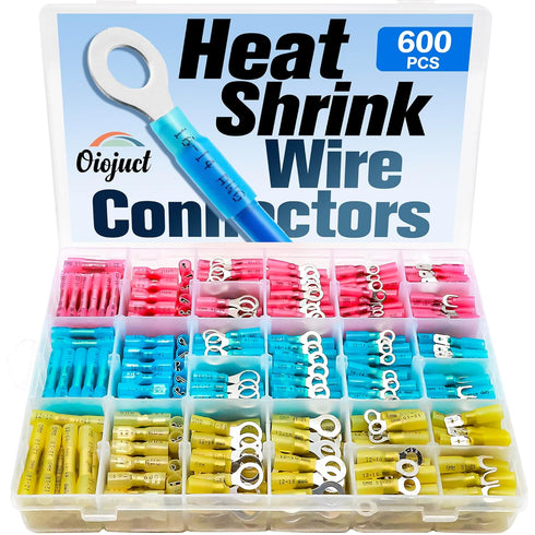 600Pcs Heat Shrink Wire Connectors Electrical Kit, Oiojuct Marine Automotive Crimp Terminals Assortment