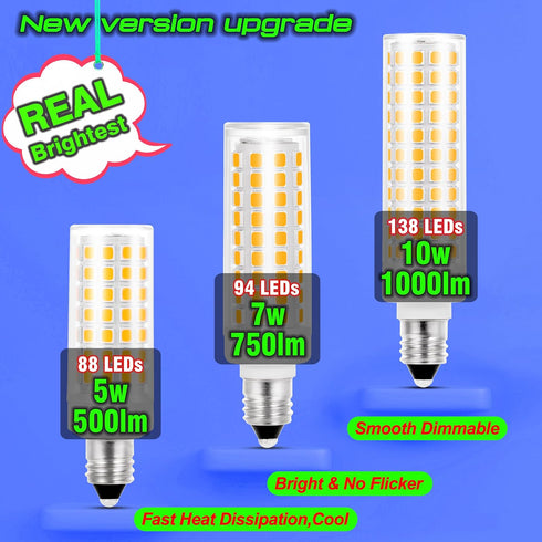 JDE11 LED Bulbs Dimmable, Replace 120V 75W Halogen Candelabra Bulbs, 2700K Warm White, 7W, 2 Pack