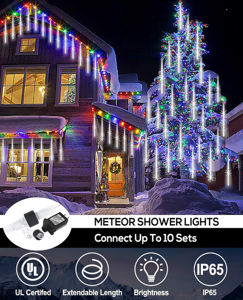 Christmas Lights Outdoor UL Certified, Meteor Shower Lights 12 Inch, 10 Tubes LED Falling Rain Drop Lights, Icicle Snow