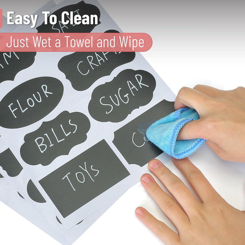 Mr. Pen Chalkboard Labels - 100pc Assorted Shapes with 1 White Chalk Marker and Small Towel for Storage Bins