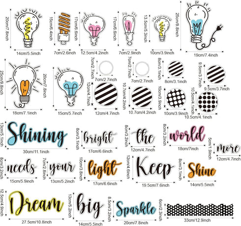 Simply Stylish Motivational Bulletin Board Set with Bulletin Board Border Keep Shining Positive Saying Accent Class Decor for Teacher Motivational Accent Light Bulb Cutout for Class School Decoration by Tevxj