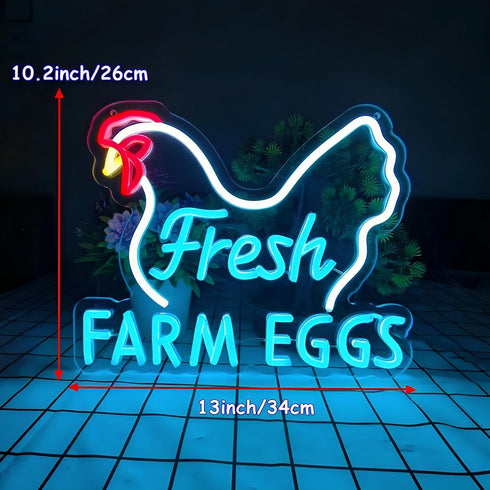 XIANGQIJING Fresh Farm Eggs Neon Sign,Farmhouse Kitchen Neon Light Sign for Chicken Coop Supermarket Garden Restaurant