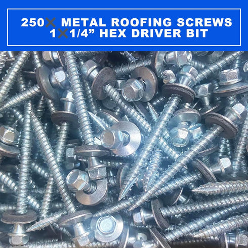 BHTOP Metal Roofing Screws 10 x 1-1/2 inch Hex Head Sheet Metal Roof Screw with EPDM Washer (250Pcs)